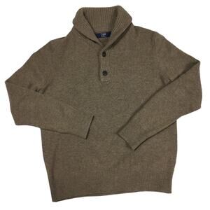 J. Crew Sweater 100% Lambswool Shawl Collar Mens Medium Brown Ribbed Trim Button